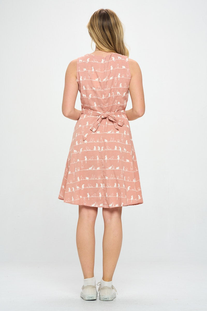 Cat on Wire Print Dress