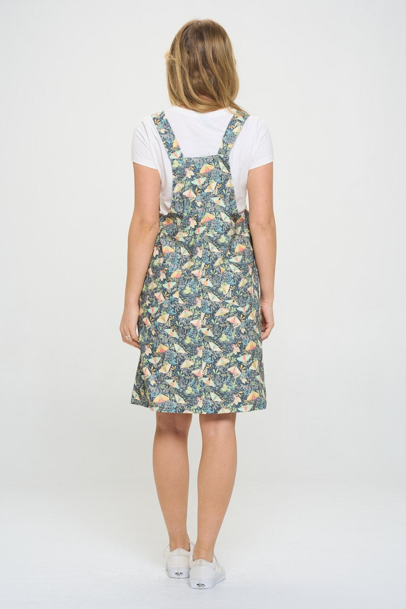 Floral Moth Print Corduroy Dress