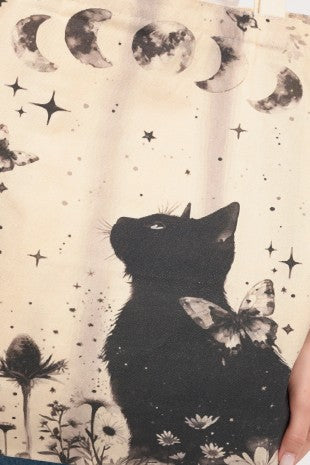 Cat and Butterflies Print Tote Bag