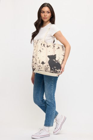 Cat and Butterflies Print Tote Bag