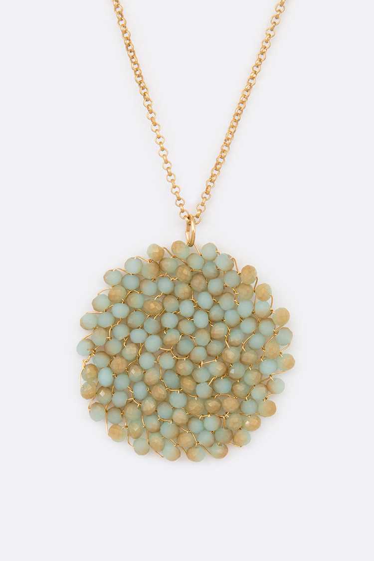 Wired Crystal Disk Pendant Necklace