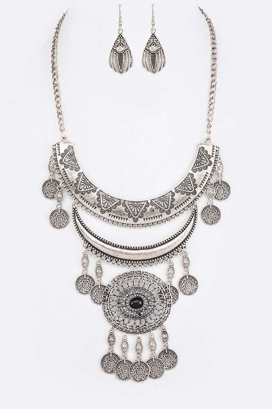 Boho Silver Statement Necklace Set