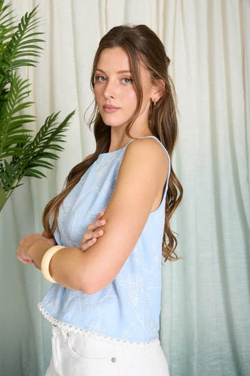 Embroidered Floral Lace Trim Top