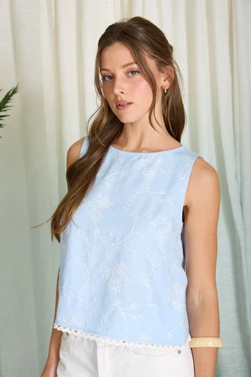 Embroidered Floral Lace Trim Top