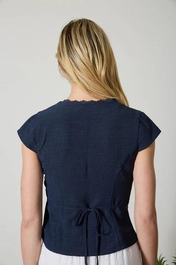Lace Trim Button Down Blouse