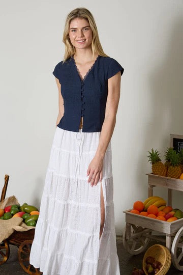 Lace Trim Button Down Blouse