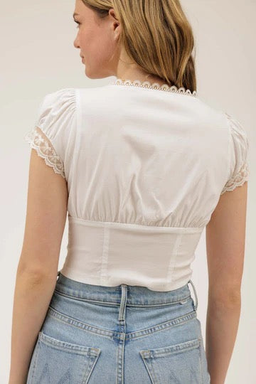 Lace Trim Button Down Crop Top