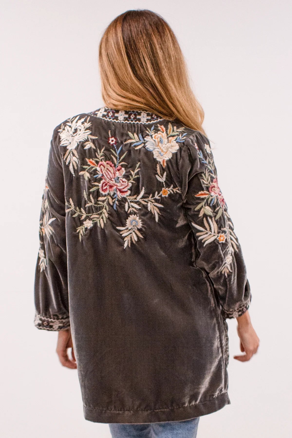 Embroidered Luxe Velvet Cardigan