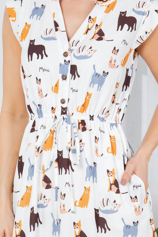 Colorful Cat Print Dress