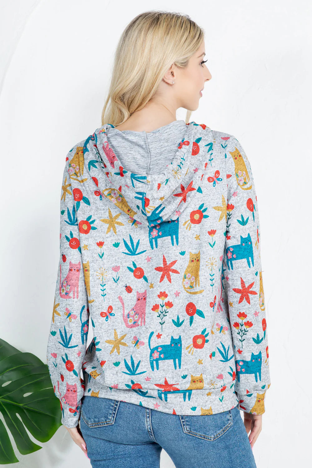 Colorful Cat Print Pullover Hoodie