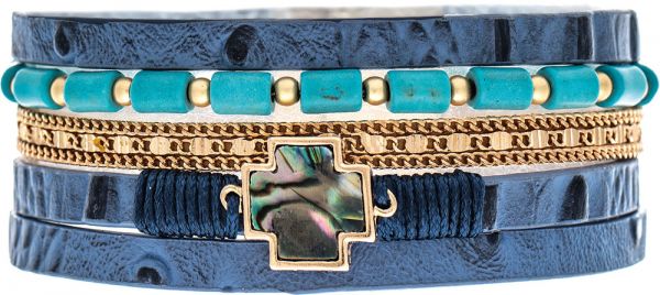 Silver Blue Shell Bead Row Magnetic Bracelet