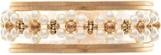 Gold Herringbone Chain Flower Magnetic Bracelet