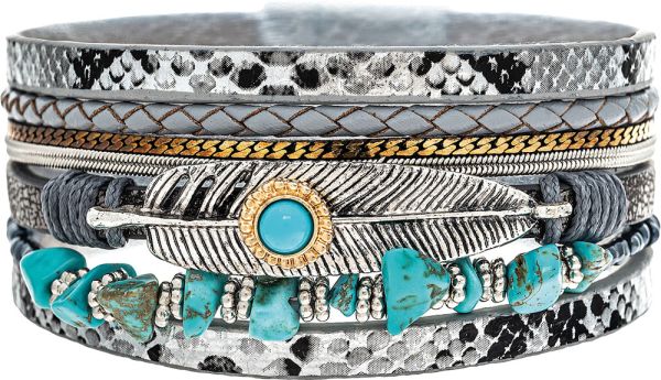 Silver Turquoise Feather Magnetic Bracelet