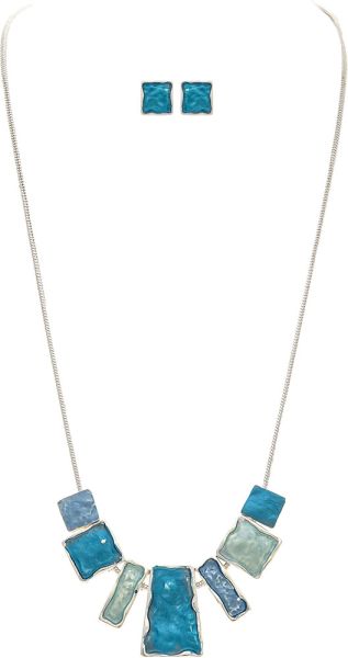 Blue Enamel Square Chain Necklace