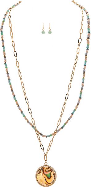 Abalone Shell Pendant Necklace Set