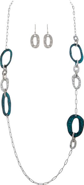 Patina Silver Oval Disc Stations Necklace