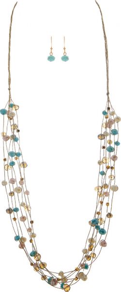 Delicate Natural & Turquoise Beaded Necklace Set