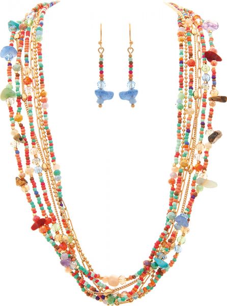 Colorful Glass Stone Mix Layer Necklace Set