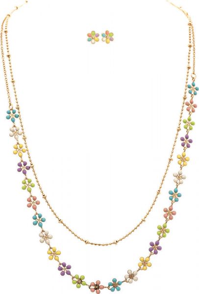 Tiny Flower Layered Necklace Set