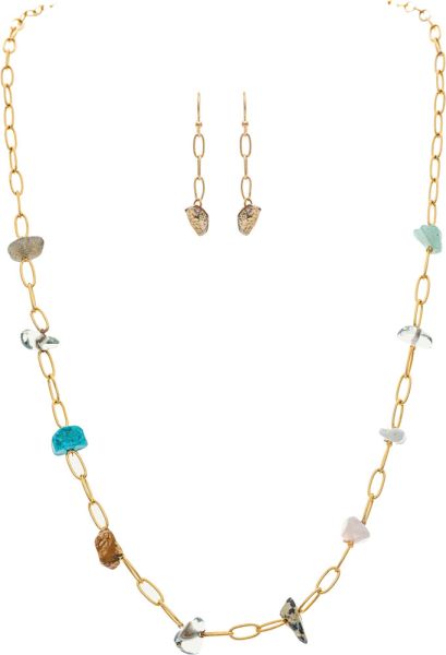 Gold Stone Chips Chain Links Necklace