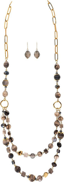 Gold Grey Baubles 2 Layer Long Necklace Set