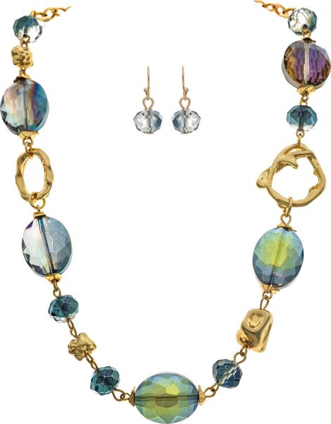 Gold Chunky Faceted Peacock Bead Necklace Set