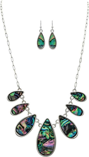 Silver Abalone Graduated Teardrops Necklace Set