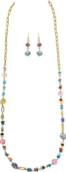 Gold Multicolor Mixed Bead Candy Long 36" Necklace Set