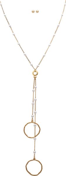 Gold Pearl Stations Rings Y Style Necklace Set