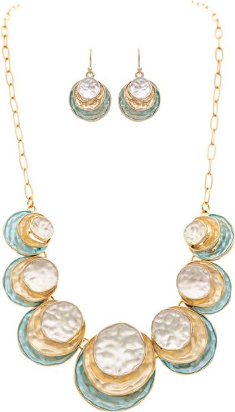 Gold Layered Soft Multicolor Color wash Circles Statement Necklace Set