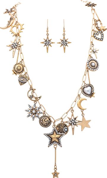Burnished Starry Night Charms Necklace Set