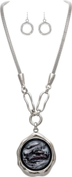 Silver Marbleized Pendant Necklace Set
