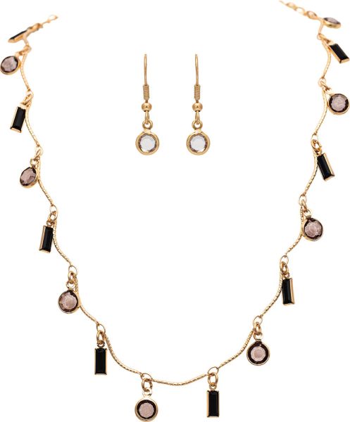 Curved Chain Gem Dangles Necklace Set