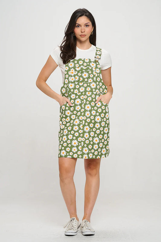 Daisy Print Overall Dress
