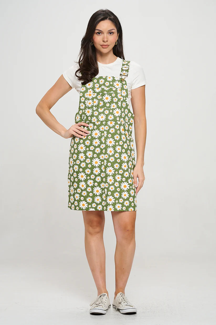 Daisy Print Overall Dress