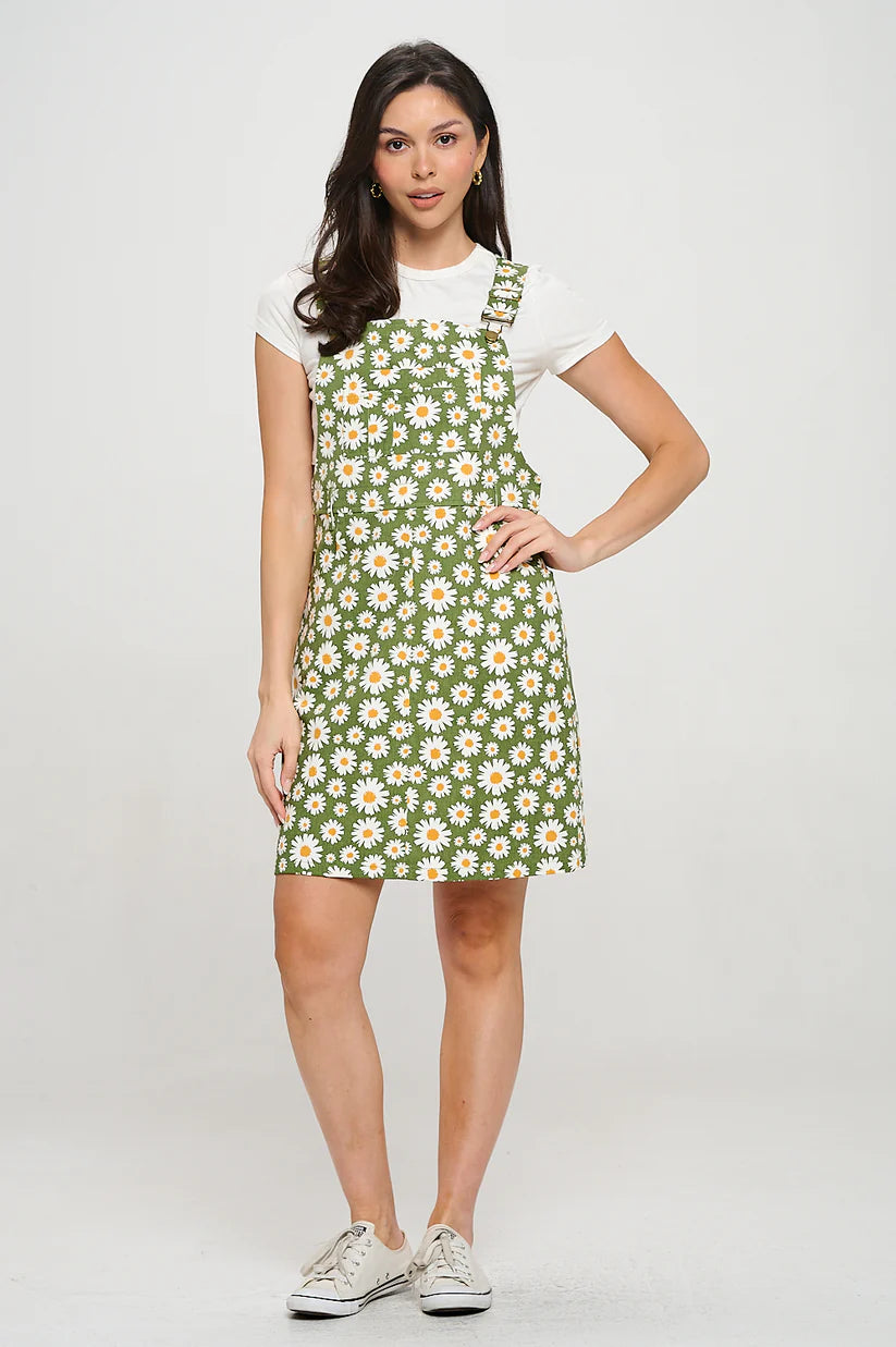 Daisy Print Overall Dress