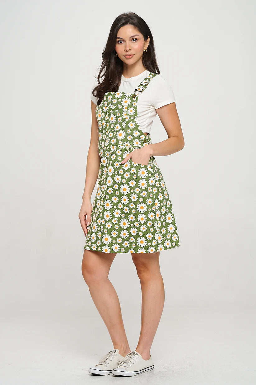 Daisy Print Overall Dress