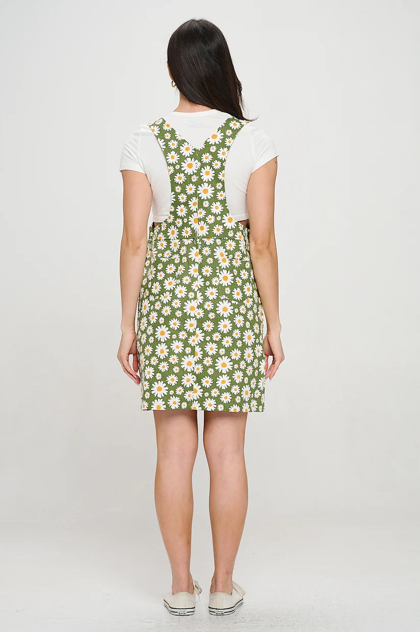 Daisy Print Overall Dress