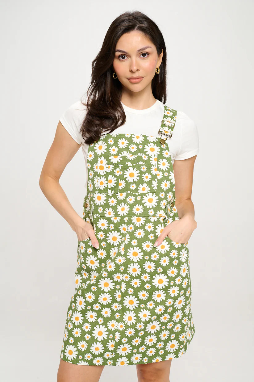 Daisy Print Overall Dress
