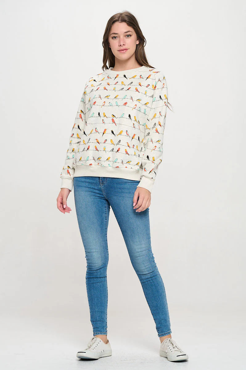 Colorful Birds Print Sweatshirt