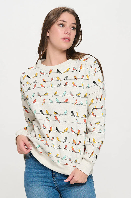 Colorful Birds Print Sweatshirt
