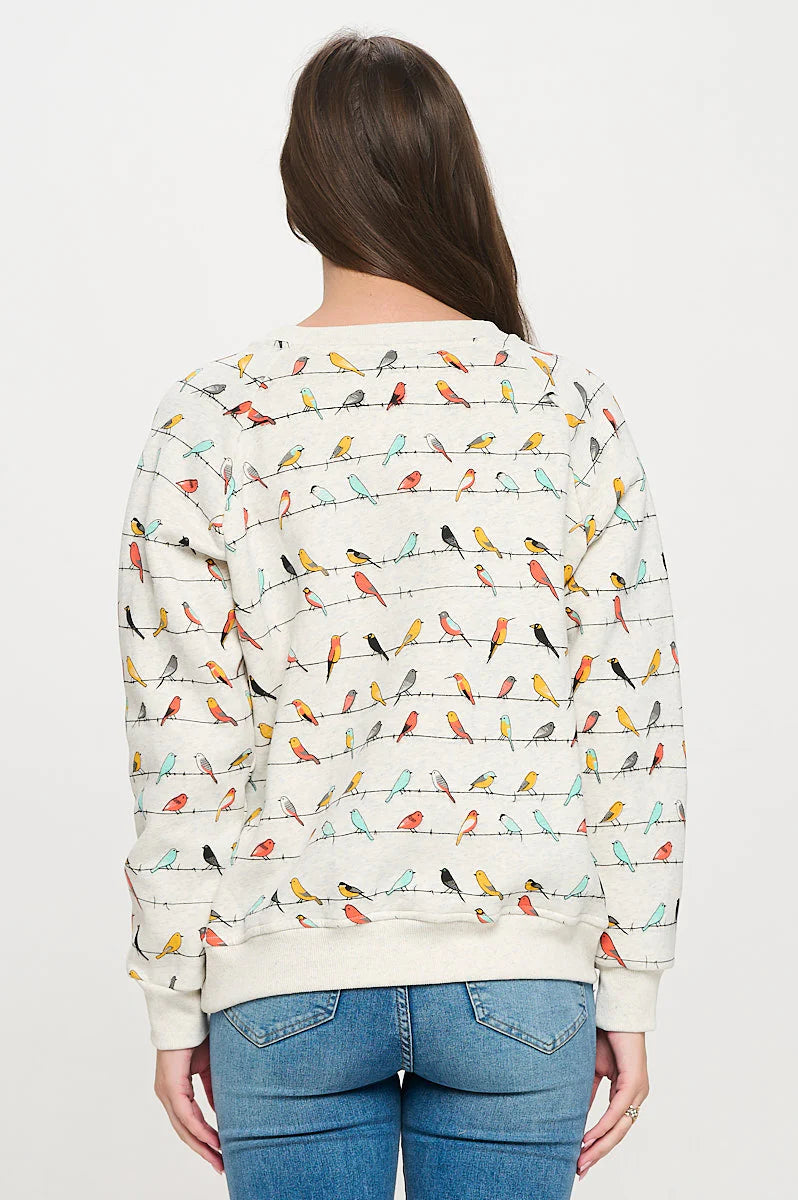 Colorful Birds Print Sweatshirt