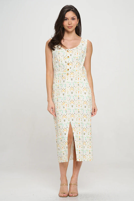 Bee Garden Print Midi Dress