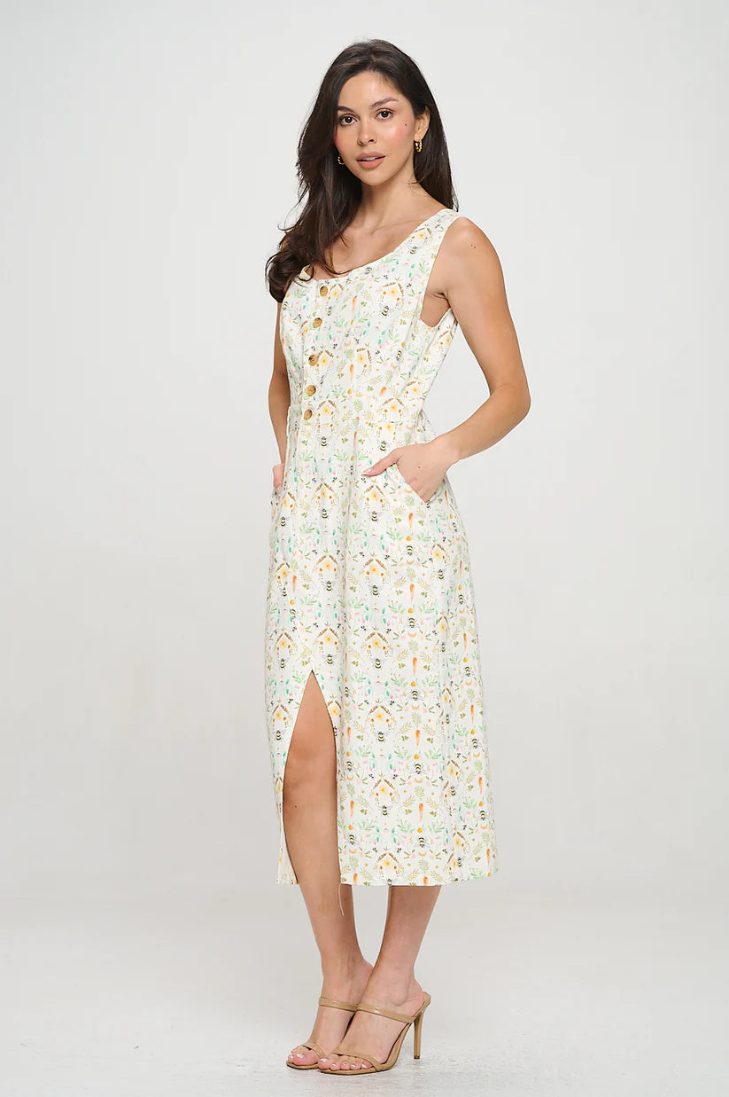 Bee Garden Print Midi Dress