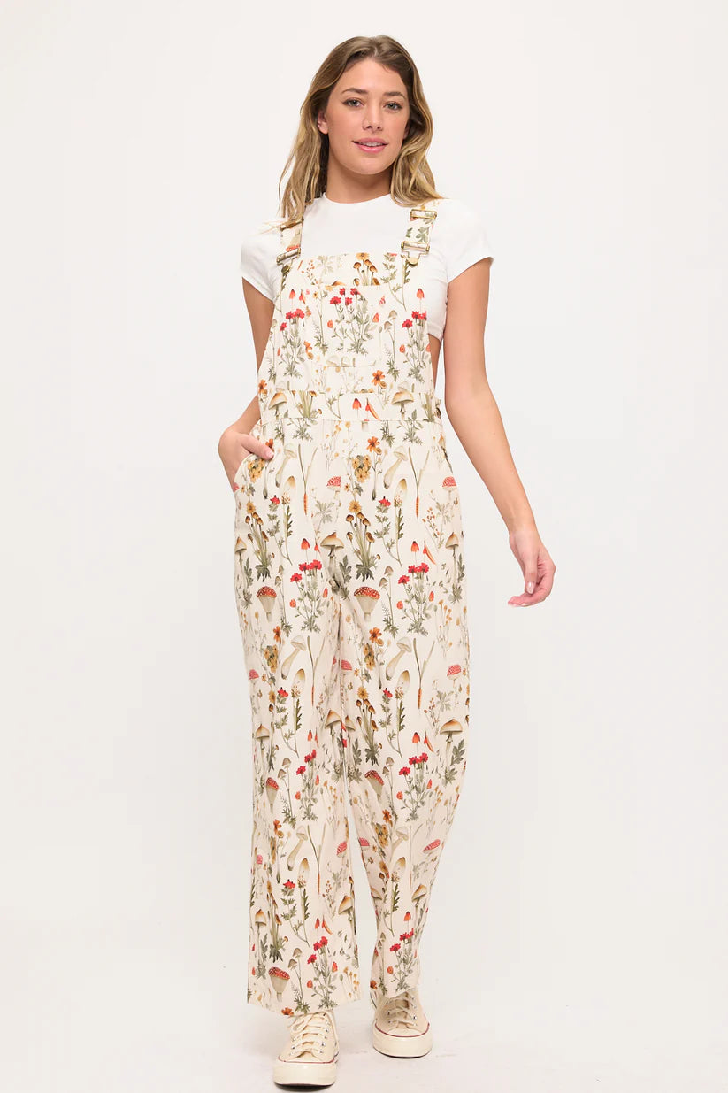 Mushroom Meadows Print Overalls