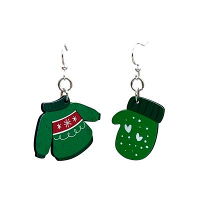 Wooden Xmas Sweater & Mittens Earrings