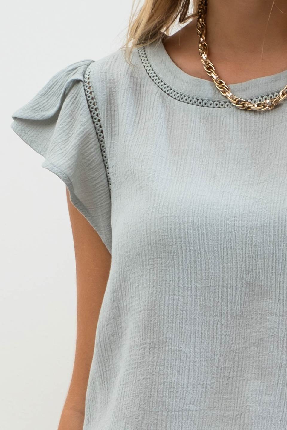 Tulip Sleeve Back Button Blouse