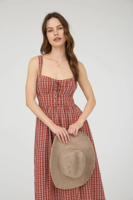 Brick Plaid Corset Tie Dress