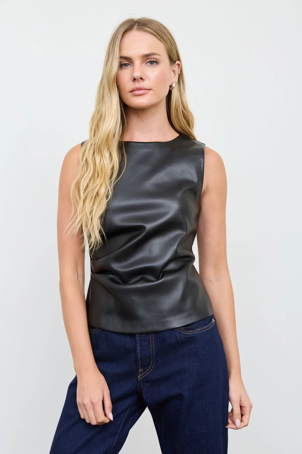 Faux Leather Black Top/Skirt