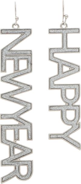 Silver Sparkle Inlay Happy New Year Earring